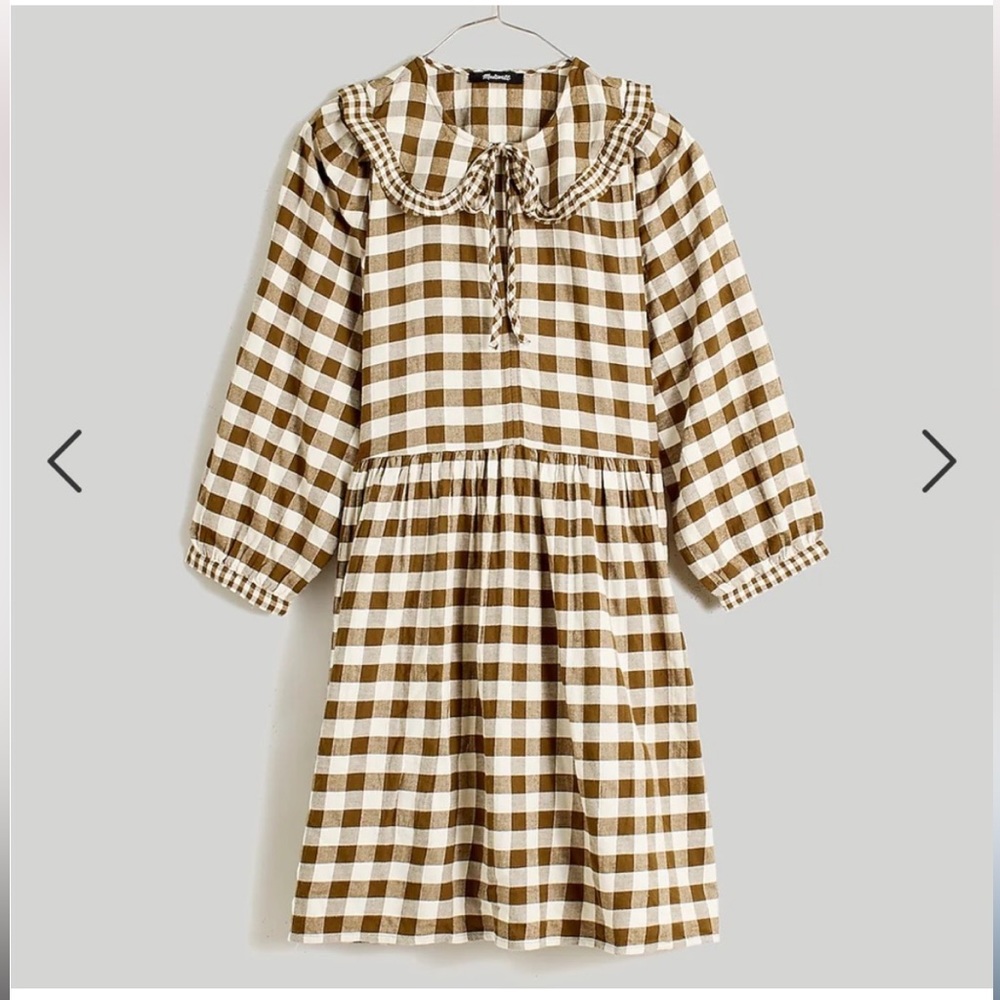 Madewell Gingham Collared Puff Sleeve Mini Dress